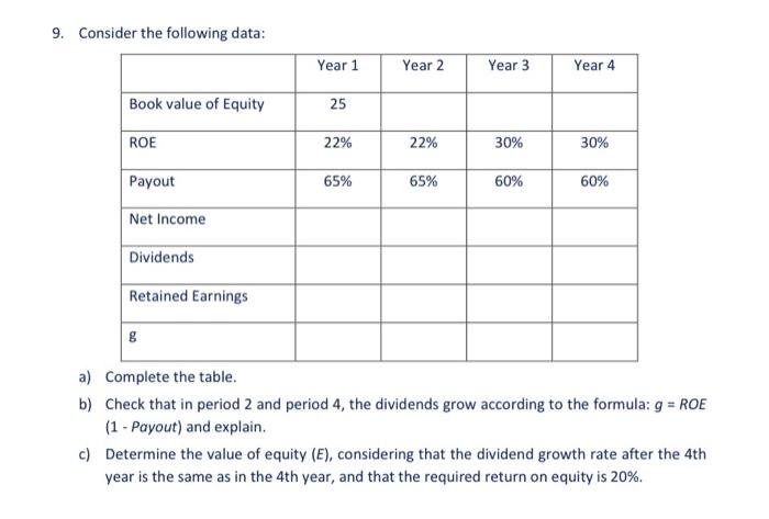  9. Consider the following data: Year 1 Year 2 Year 3