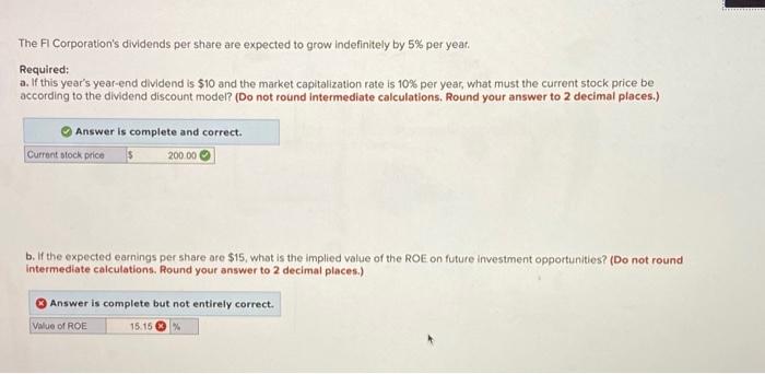 please help with part b The Fi Corporation's dividends per share are