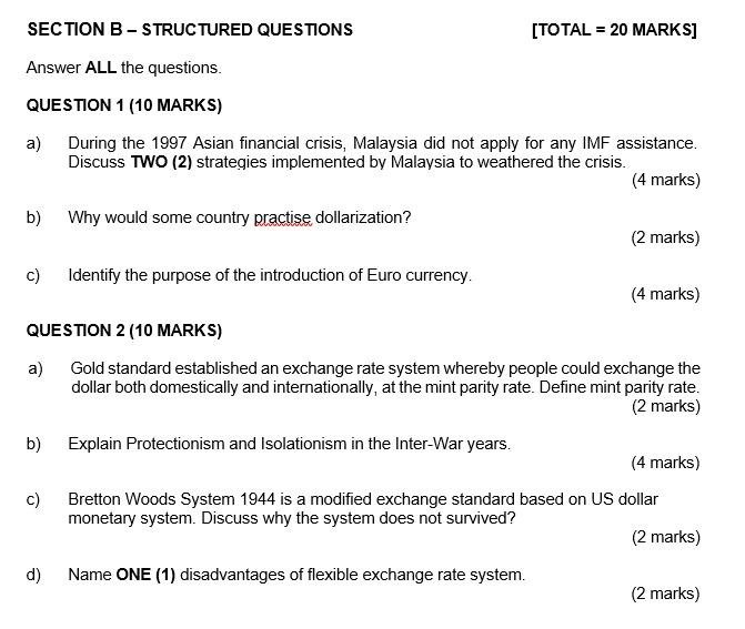 SECTION B - STRUCTURED QUESTIONS [TOTAL = 20 MARKS] Answer ALL