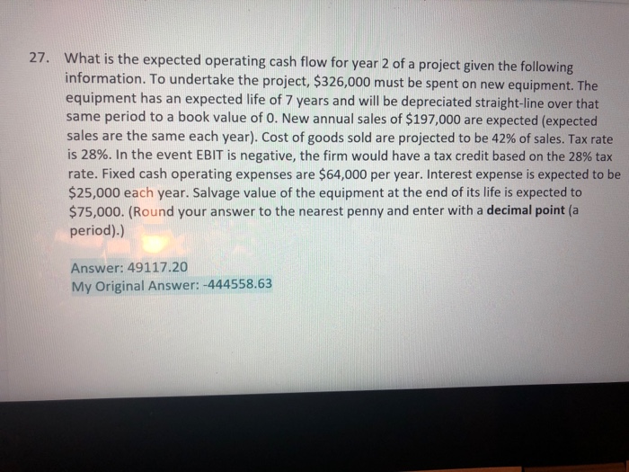  27. What is the expected operating cash flow for year 2