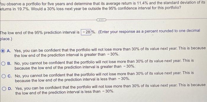 should answer be negative? ou observe a portfolio for five years and