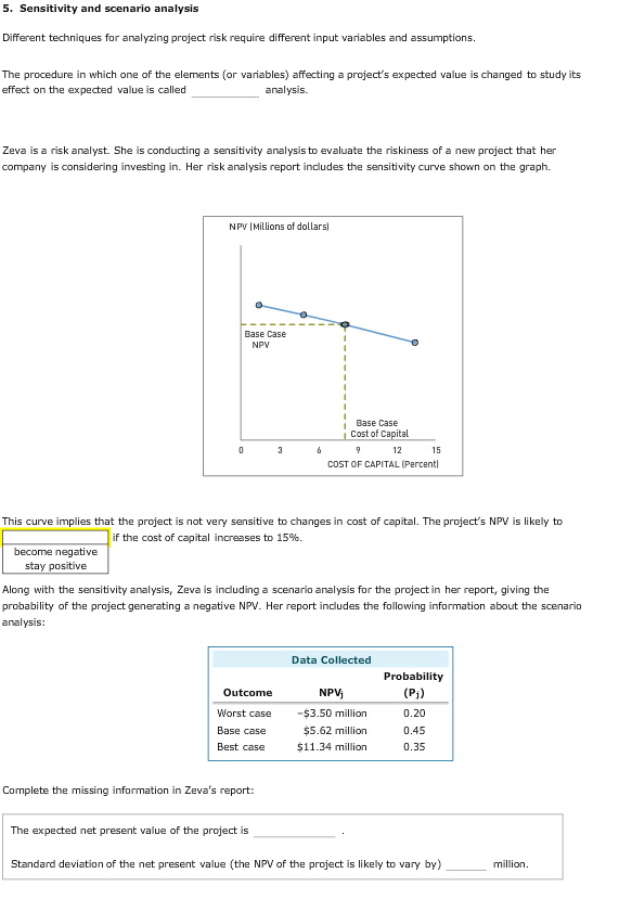 5. Sensitivity and scenario analysis Different techniques for analyzing project risk