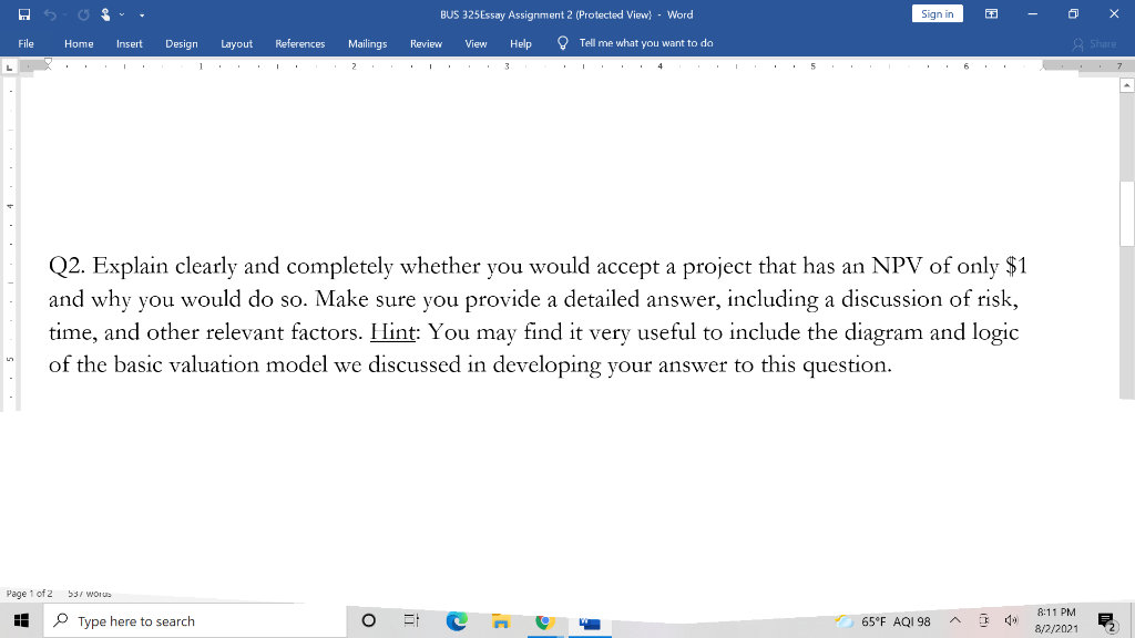 Explain in depth and by using a diagram of basic valuation model.