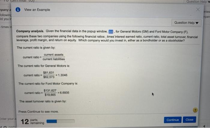 (similar to) Question Help Company analysis. Given the financial data in the