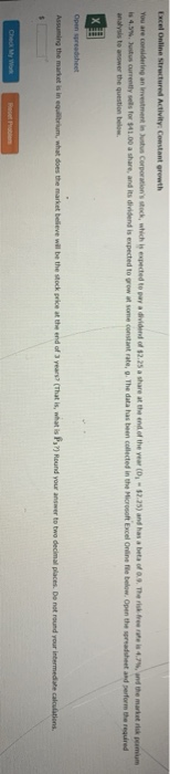  Excel Online Structured Activity: Constant growth You are considering an investment