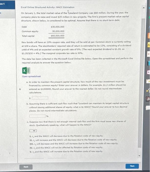  Excel Online Structured Activityz WACC Estimation On January 1, the total
