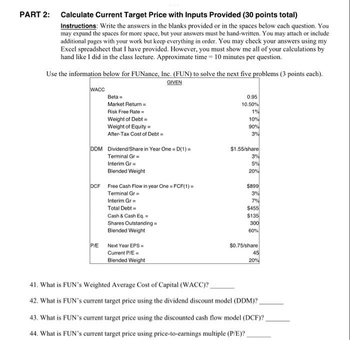  ART 2: Calculate Current Target Price with Inputs Provided ( 30