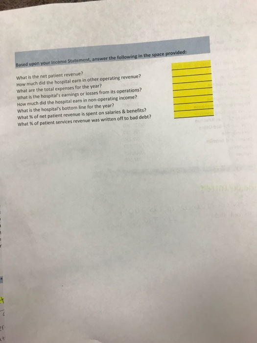 below and the format found in Exhibit 3.1, create an Income Statement