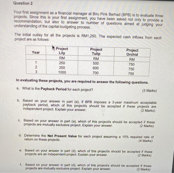 e. Based on your answer in part (d), which of this project/s
