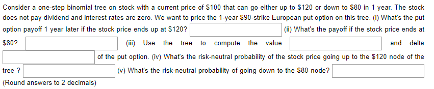 Consider a one-step binomial tree on stock with a current price