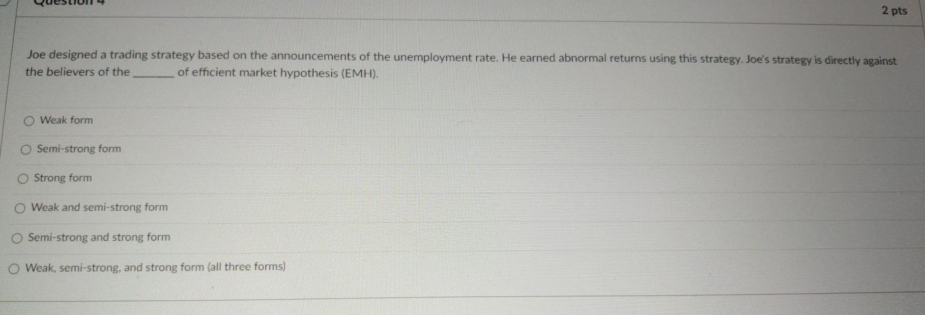  2 pts Joe designed a trading strategy based on the announcements