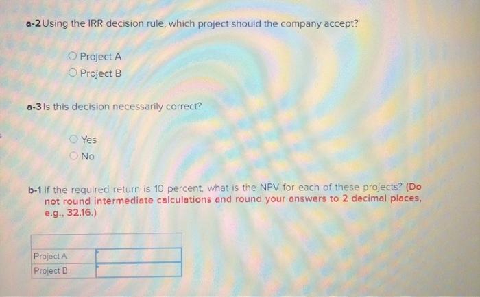 Cash Flow (A) Cash Flow (B) -$29.800 -$29,800 1 15,200 4.700 2