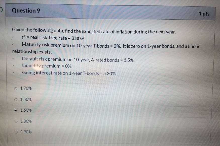 Question 9 1 pts . Given the following data, find the