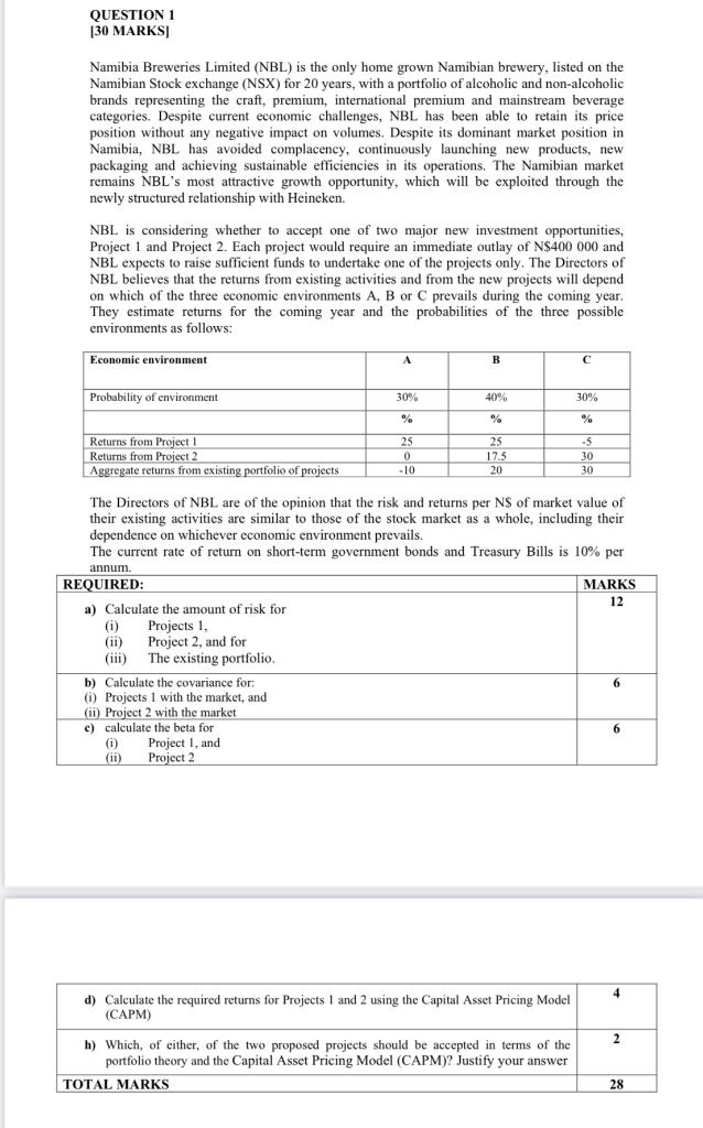 QUESTION 1 [30 MARKS Namibia Breweries Limited (NBL) is the only