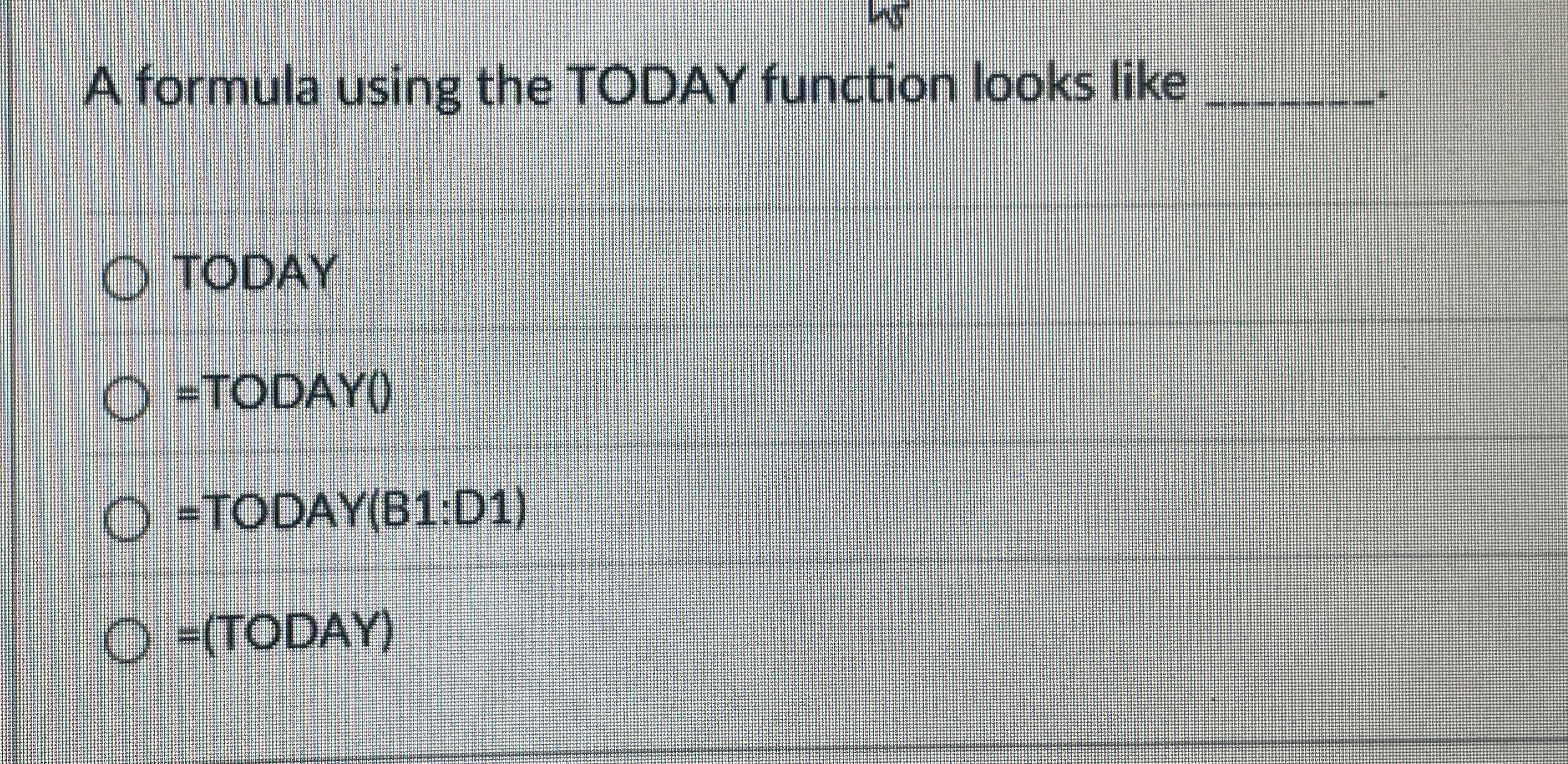  A formula using the TODAY function looks like TODAY =TODAY(0) =