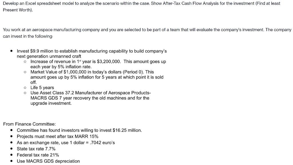 Develop an Excel spreadsheet model to analyze the scenario within the