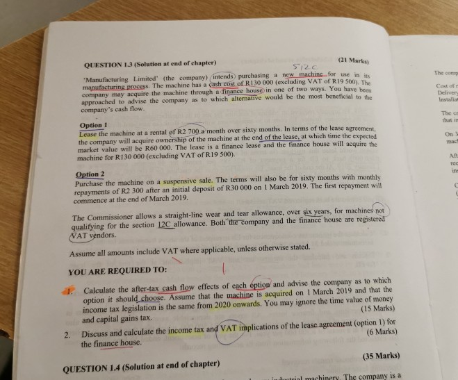  (21 Mark QUESTION 1.3 (Solution at end of chapter) 5:20 "Manufacturing