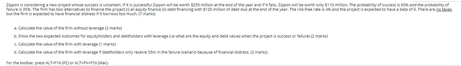 Zippon is considering a new project whose success is uncertain. If