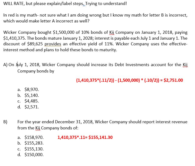  WILL RATE, but please explain! In red is my math- not