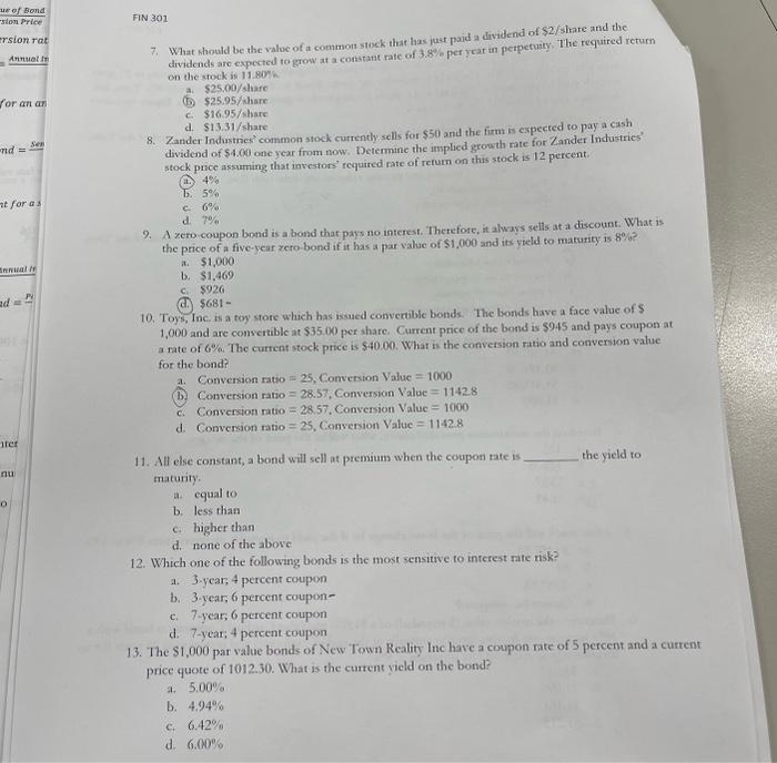 Please answer ALL questions 7. What should be the value of a