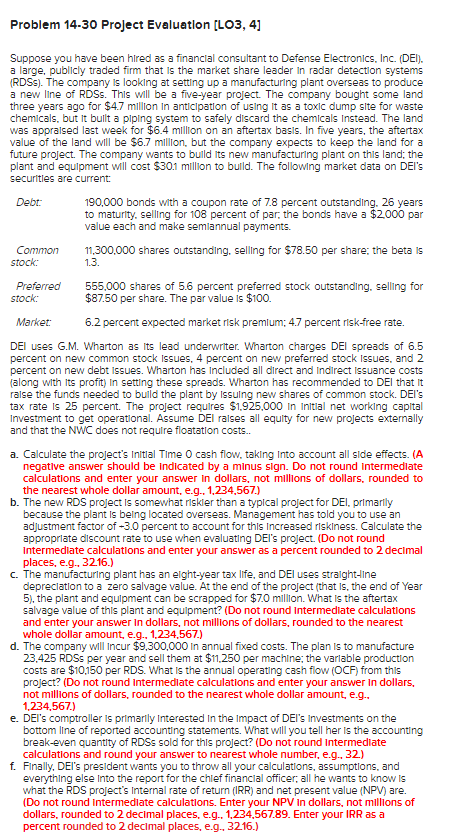  Thank You! Problem 14-30 Project Evaluation [LO3, 4] Suppose you have