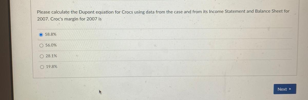 Please calculate the Dupont equation for Crocs using data from the