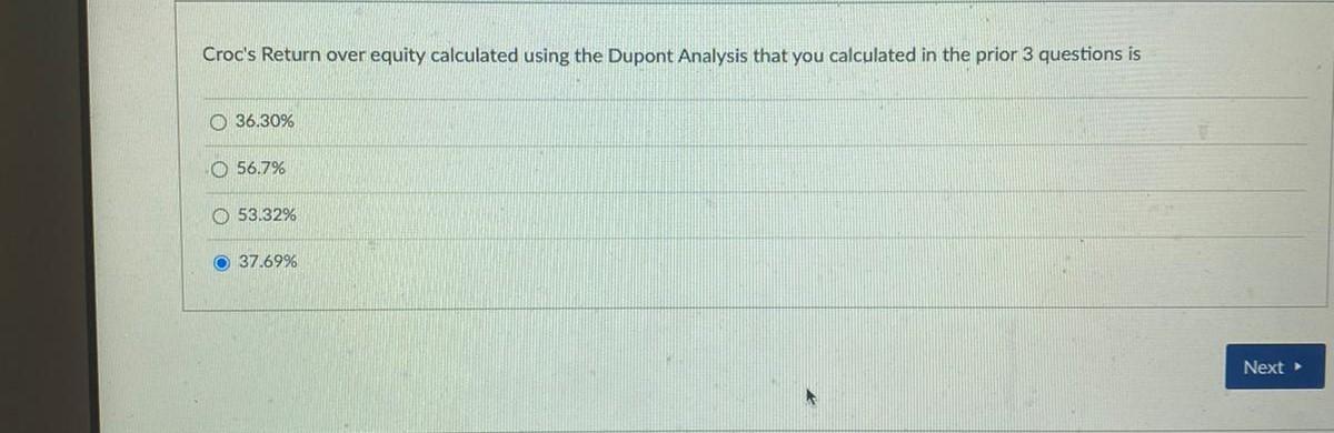 Croc's 2007 Asset turnover is O 1.41 O 1.91 09.61 1.35 Next