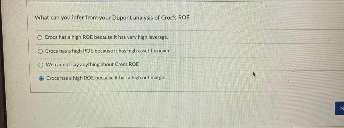 Croc's Equity Multiplier is O 1.2 O 5.04 1.41 O 0.20 Croc's