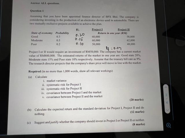  Answer ALL questions 0.20 Question 1 Assuming that you have been