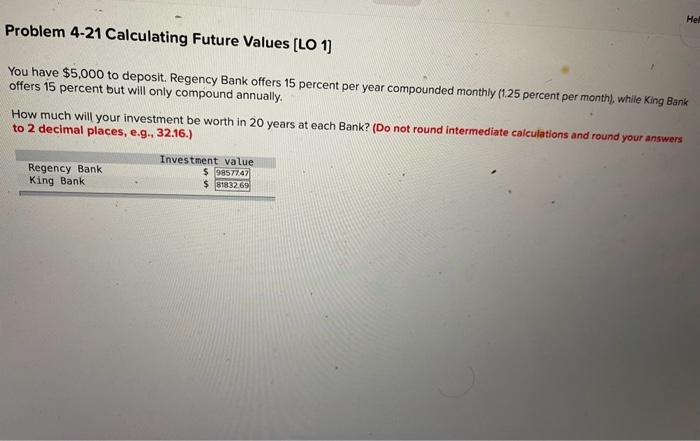  Problem 4-21 Calculating Future Values [LO 1 ] You have $5,000