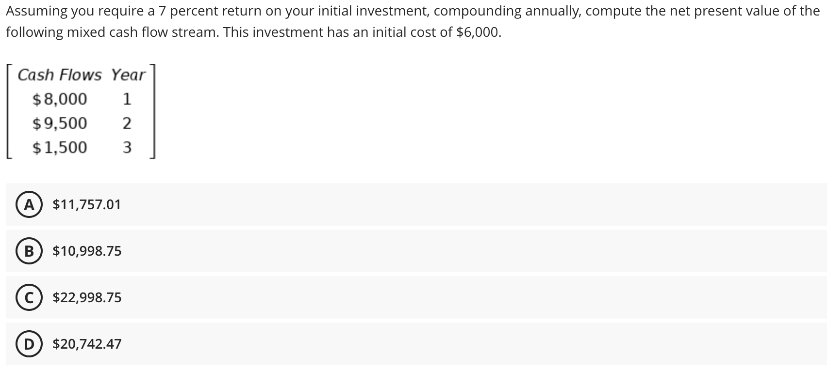 Assuming you require a 7 percent return on your initial investment,