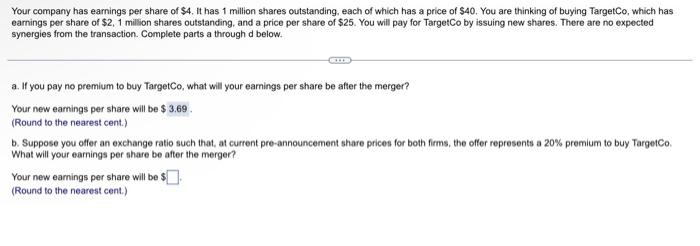  answer only B please a Your company has earnings per share