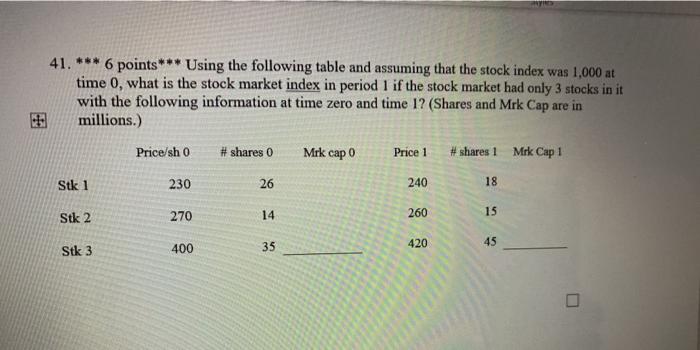  41. 6 points*** Using the following table and assuming that the