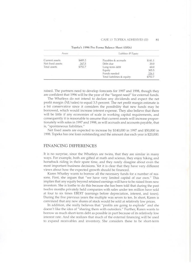 FORECASTING QUESTION 1-7 CASE 1 3 TOPEKA ADHESIVES (II) FINANCIAL FORECASTING 8