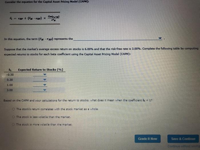 the Capital Asset Pricing Model Which of the following are assumptions of