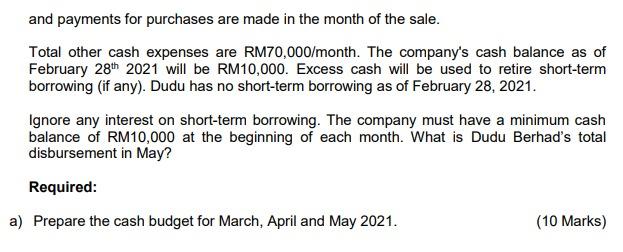 the first six months of 2021 are given below: 2021 January RM250,000