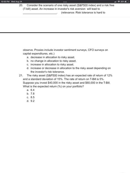 scenario of one risky asset (S\&P500 index) and a risk free (T-bill)