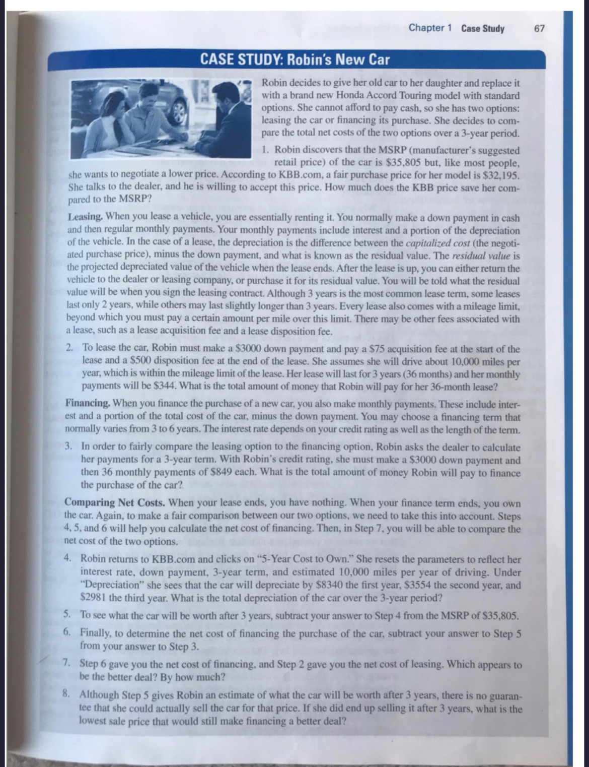  Case Study: Robin's New Car Question 8 Chapter 1 Case Study