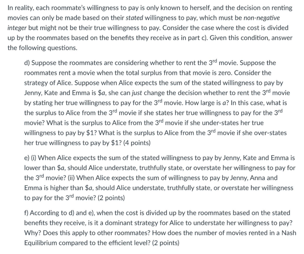 is given in Table 1: Alice Kate Emma Jenny $6 1st film