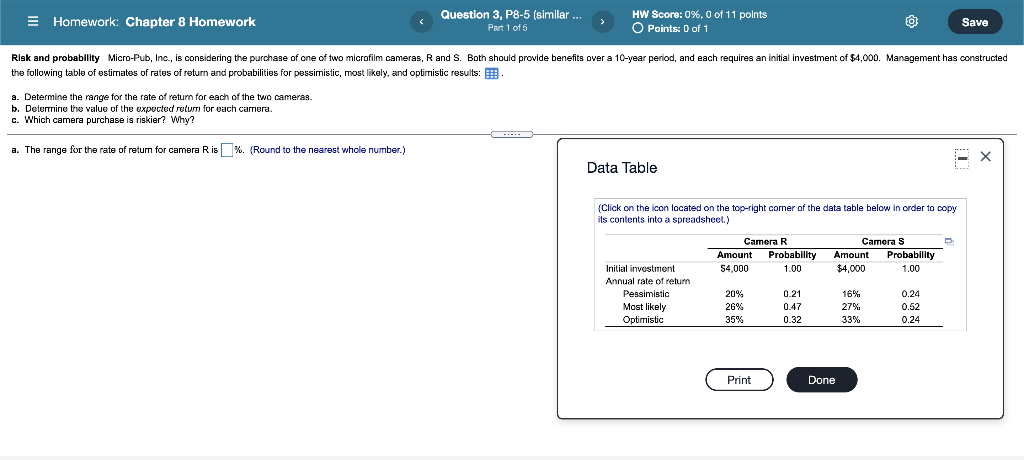  E Homework: Chapter 8 Homework Question 3, P8-5 (similar ... Part
