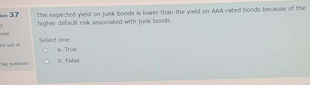 hon 37 The expected yield on junk bonds is lower than