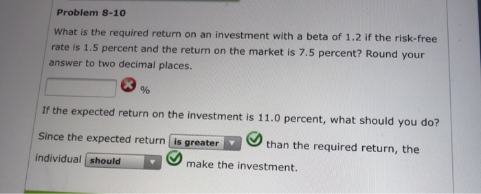  Problem 8-10 What is the required return on an investment with
