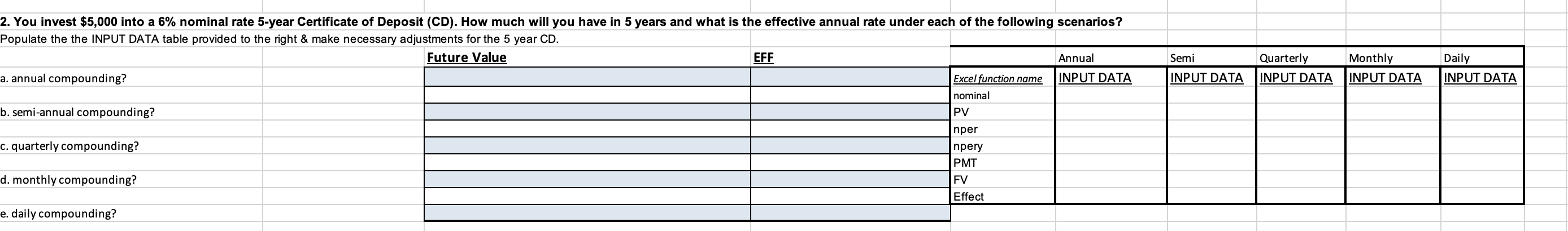 Semi Quarterly INPUT DATA Monthly INPUT DATA Daily INPUT DATA INPUT