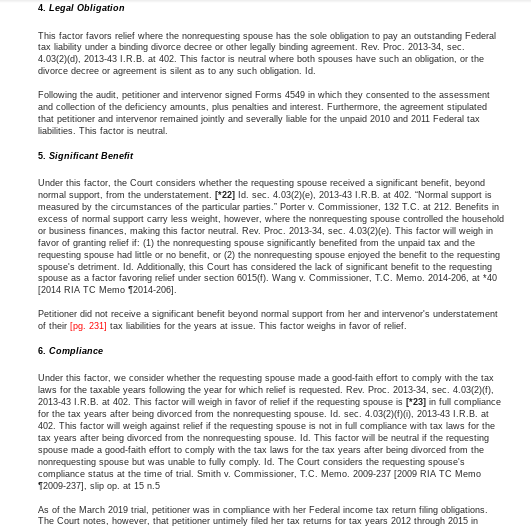 6015(b), Code Sec. 6015(c), and Code Sec. 6015(f) from her and former