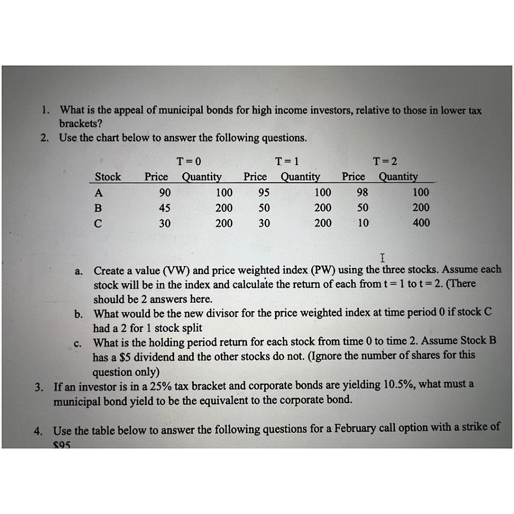 2. a.) Create a value (VW) and price weighted index (PW) using