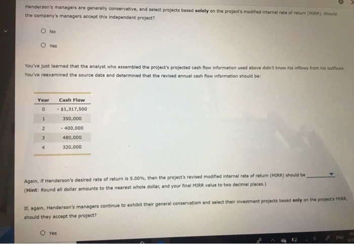 the following projected cash flows: Year Cash Flow - $1,324,800 300,000 450,000
