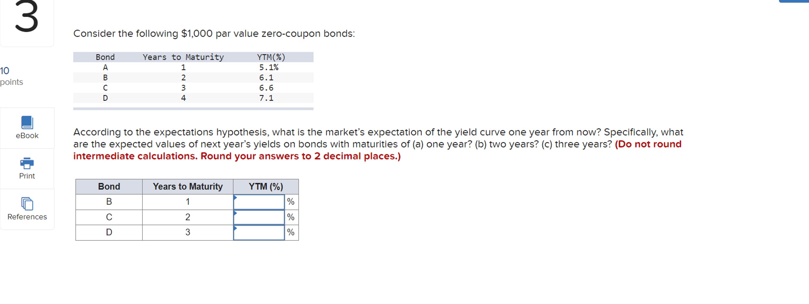  Consider the following $1,000 par value zero-coupon bonds: According to the