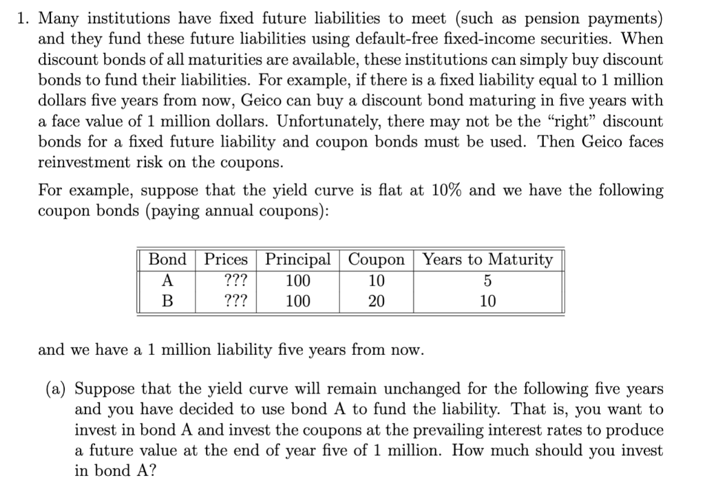 Please Solve 1. A 1. Many institutions have fixed future liabilities to
