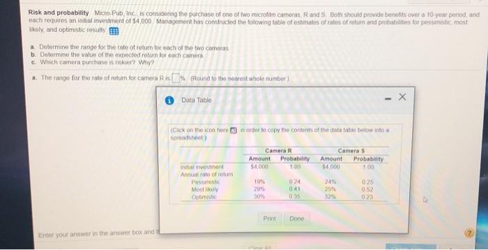  Risk and probability Micro Pub Inc is considering the purchase of