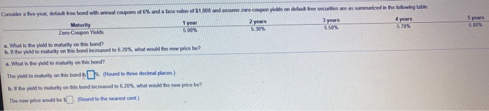  Consider a five year, default bree bond with annual coupons of